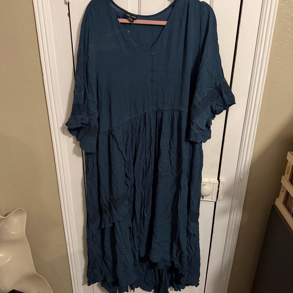 City Chic Cadence Dress Teal Blue Medium US 18 FLAWED